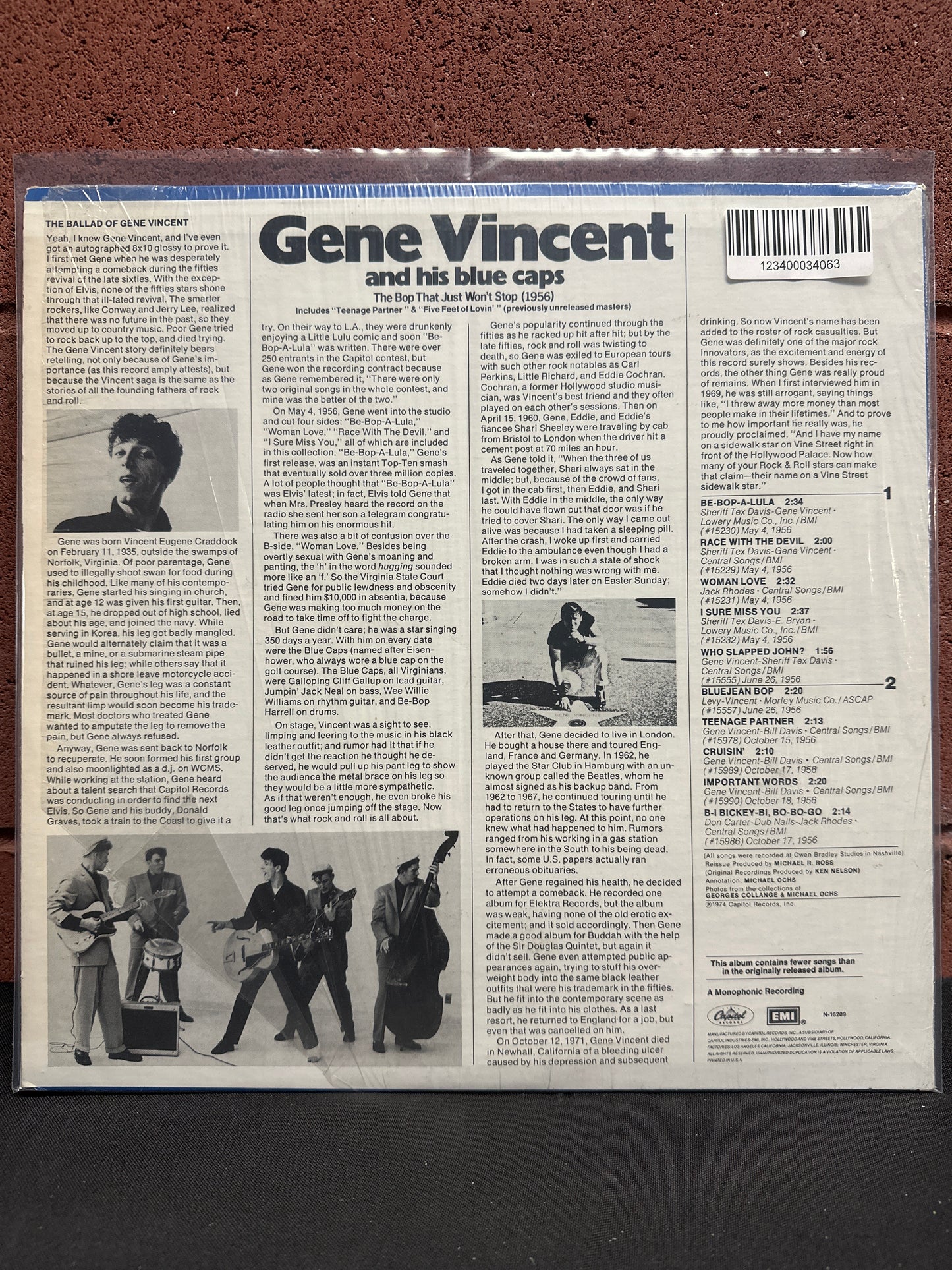 Used Vinyl:  Gene Vincent & His Blue Caps ”The Bop That Just Won't Stop (1956)” LP