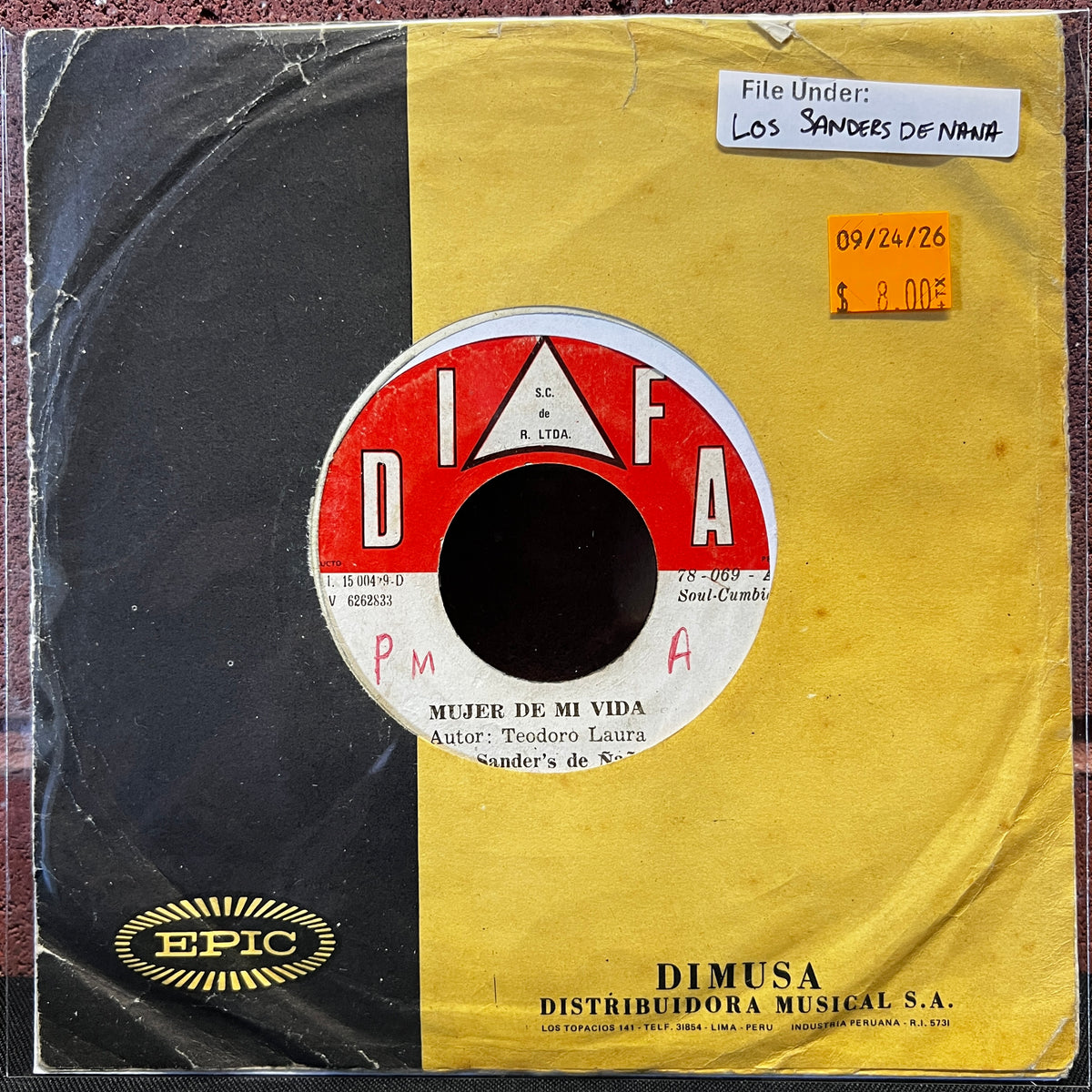 Used Vinyl: Los Sander's De Nana "Mujer De Mi Vida / Lloras Por Mi Querer" 7" (Peruvian pressing)