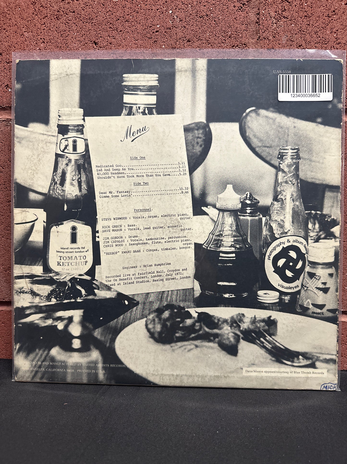 Used Vinyl:  Steve Winwood, Jim Capaldi, Dave Mason, Chris Wood, Rick Grech, Rebop Kwaku Baah, Jim Gordon ”Welcome To The Canteen” LP