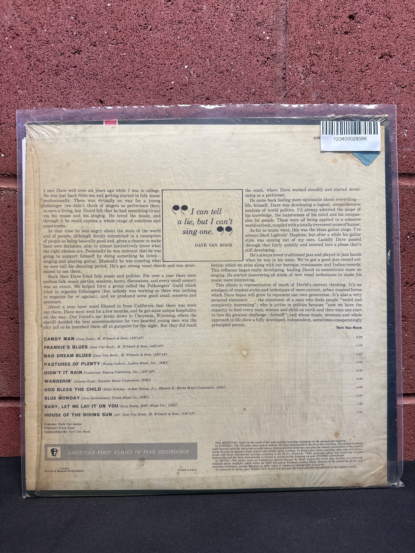 Used Vinyl:  Dave Van Ronk ”Just Dave Van Ronk” LP