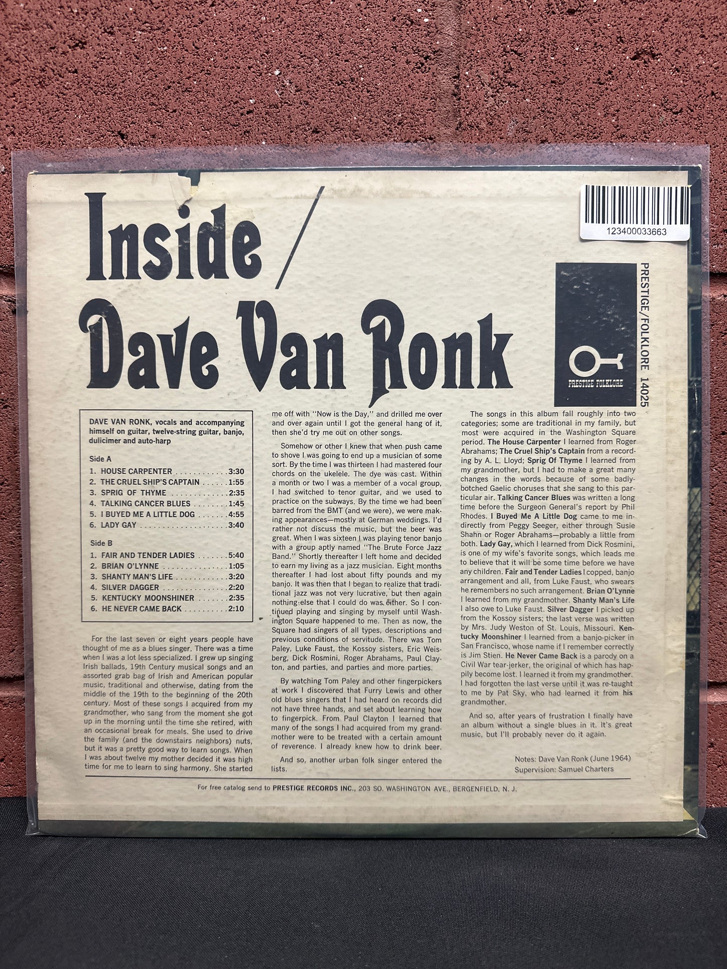 Used Vinyl:  Dave Van Ronk ”Inside” LP