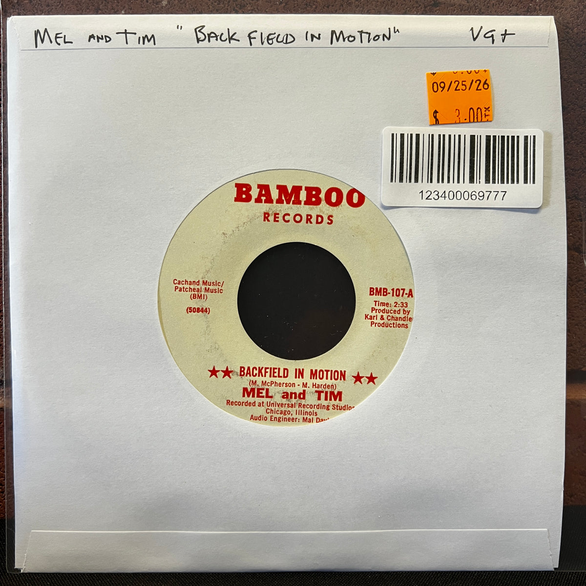 Used Vinyl: Mel and Tim "Backfield In Motion" 7"