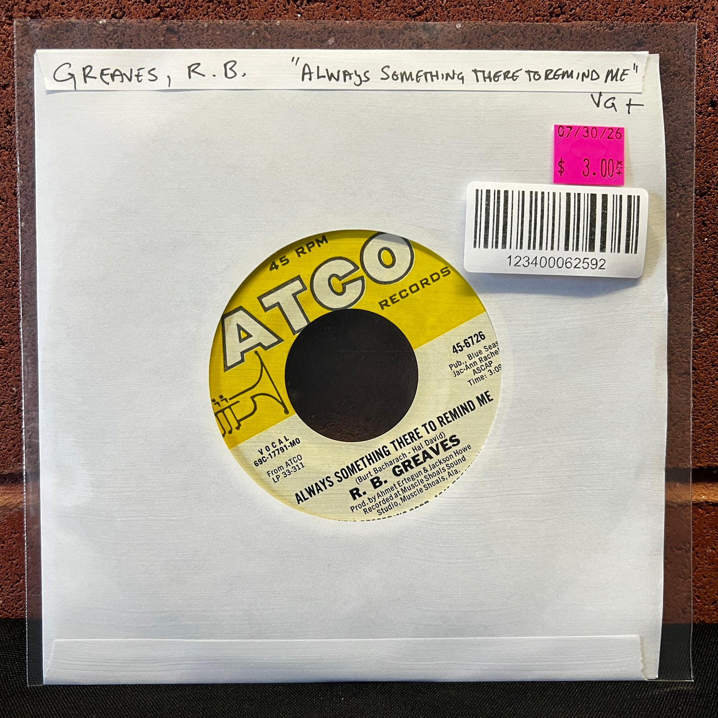 Used Vinyl: R.B. Greaves "Always Something There To Remind Me" 7"