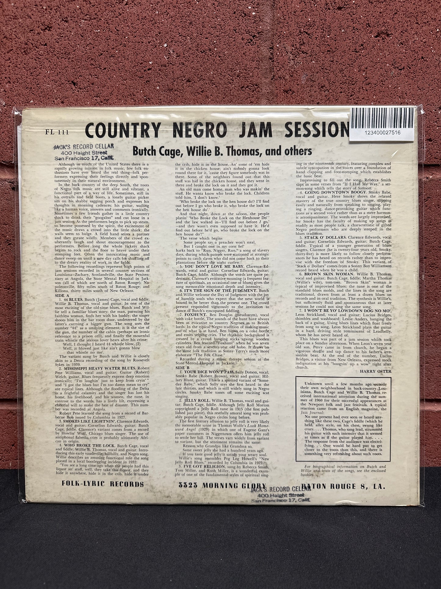 Used Vinyl:  Butch Cage, Willie B. Thomas , and Various ”Country Negro Jam Sessions” LP