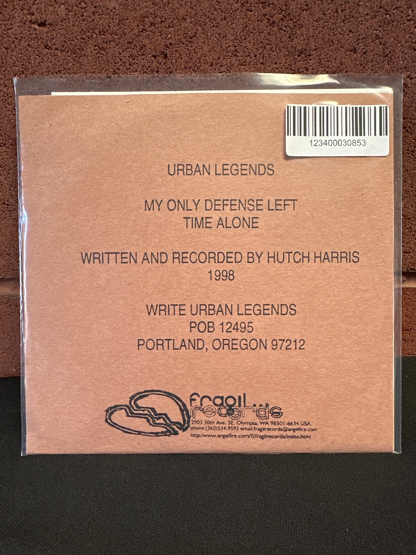 Used Vinyl:  Urban Legends ”My Only Defense Left / Time Alone” 7"