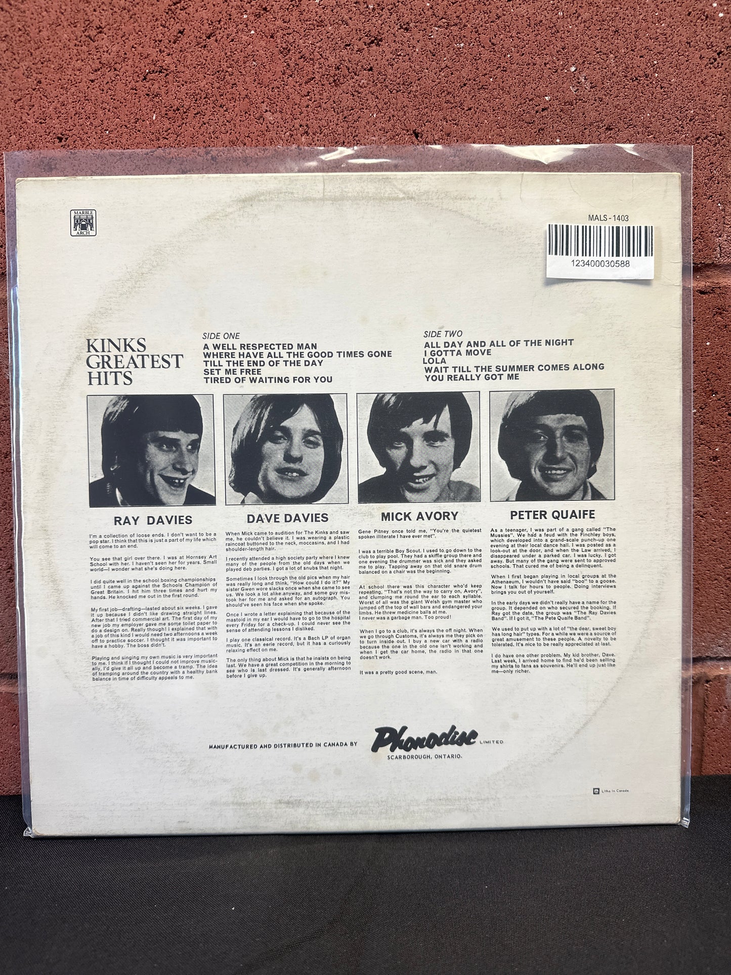 Used Vinyl:  The Kinks ”Kinks Greatest Hits” LP