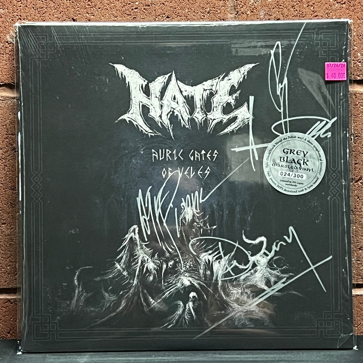 Used Vinyl: Hate "Auric Gates Of Veles" LP (2019 Press - Black & Grey Marble Vinyl - Signed Sleeve)
