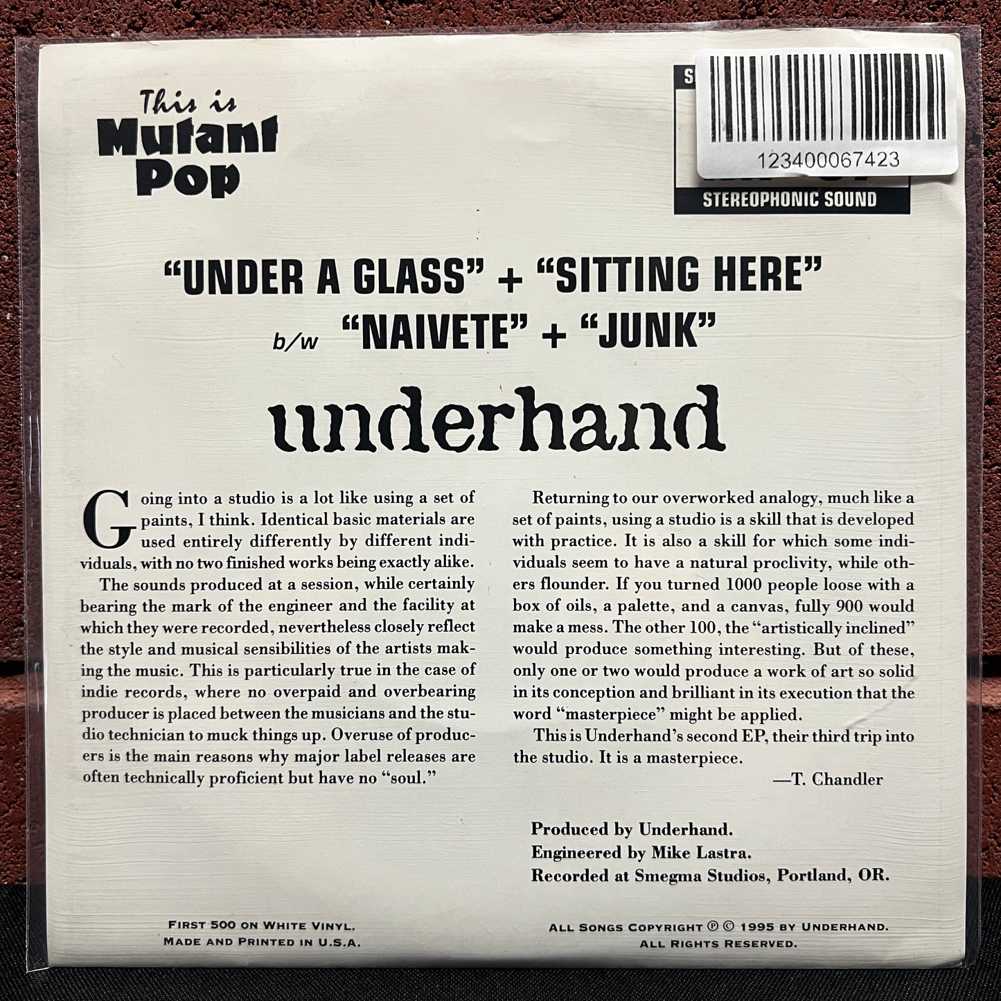 Used Vinyl: Underhand "Under A Glass" 7" (1995 Press - White Vinyl)