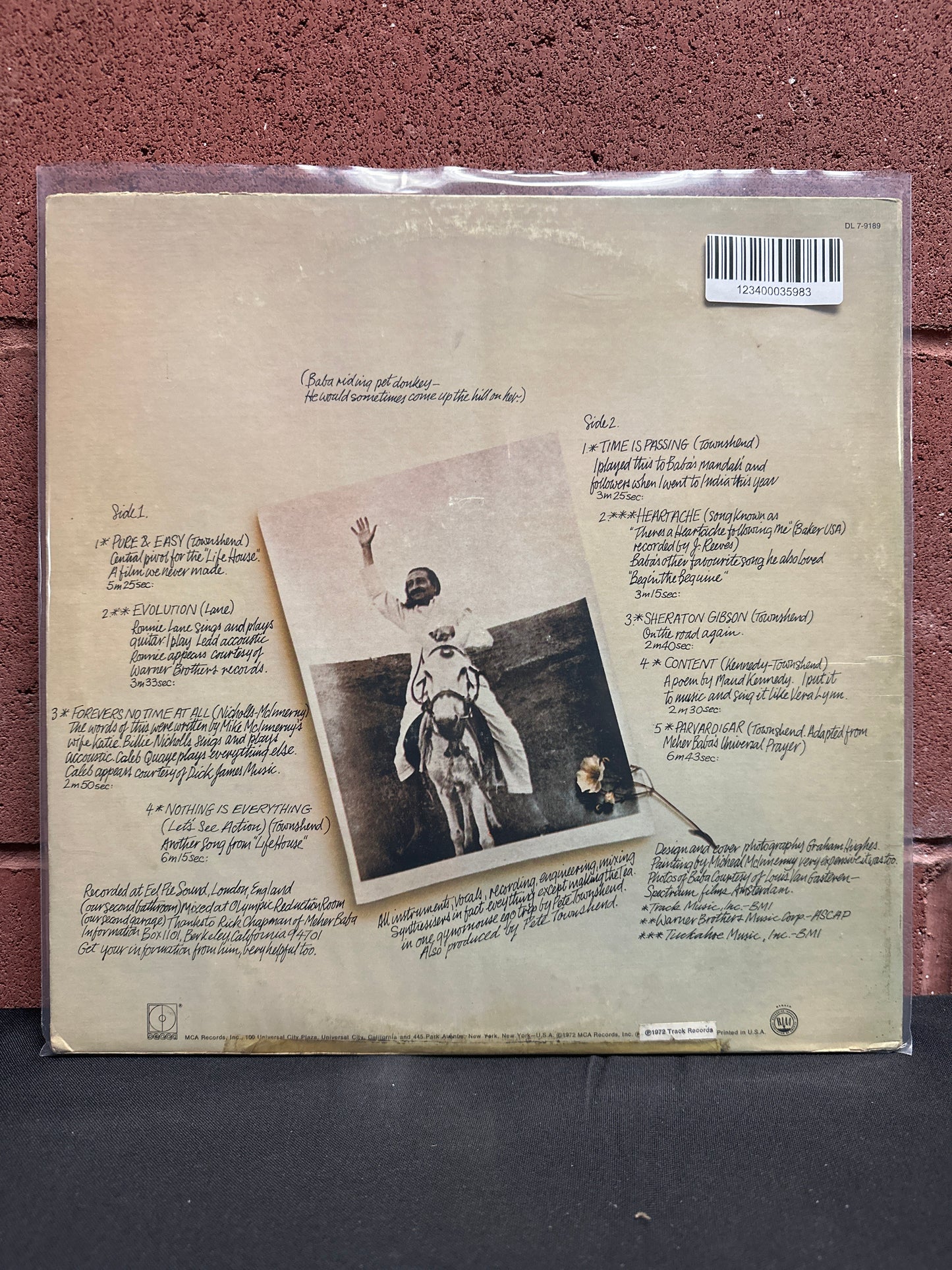 Used Vinyl:  Pete Townshend ”Who Came First” LP