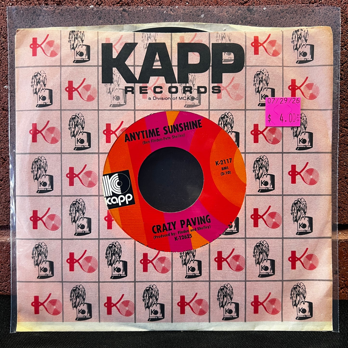 Used Vinyl: Crazy Paving "Anytime Sunshine / Sweet Brandy" 7"