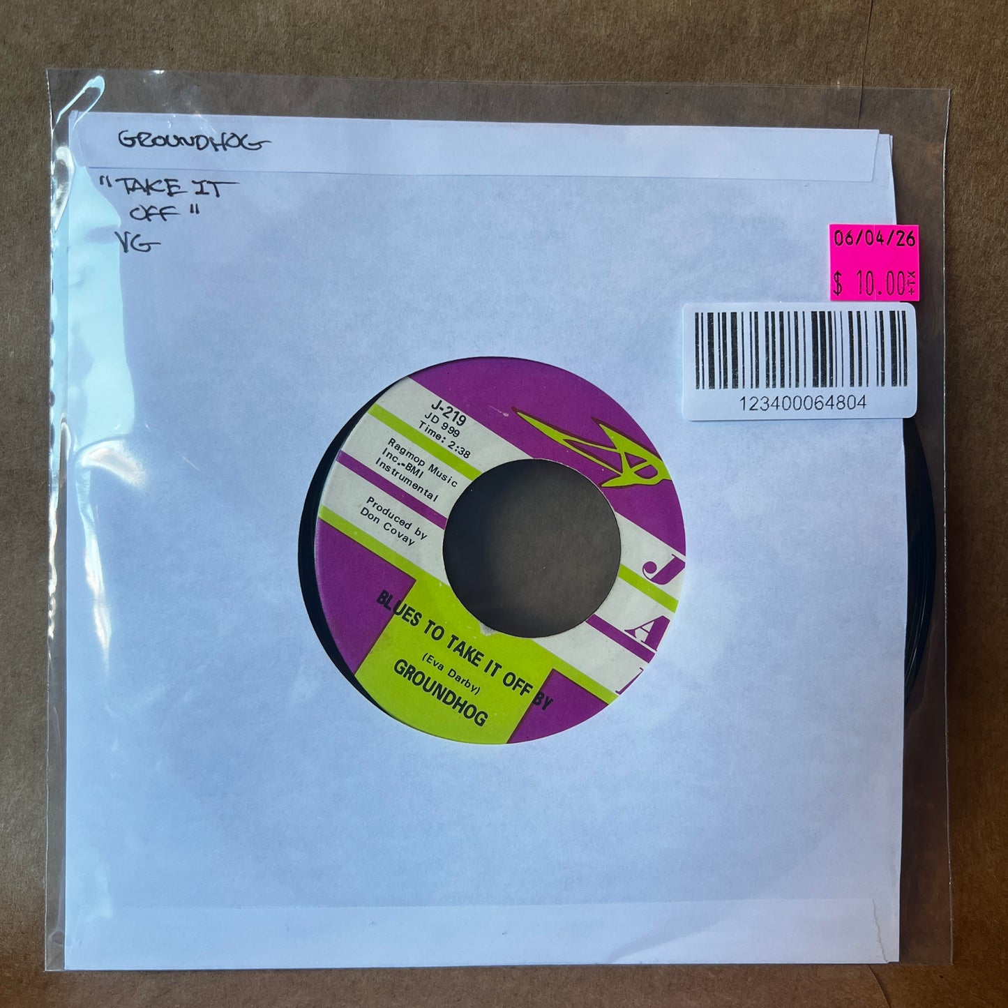 Used Vinyl: Groundhog "Take It Off" 7" (1969 Press)