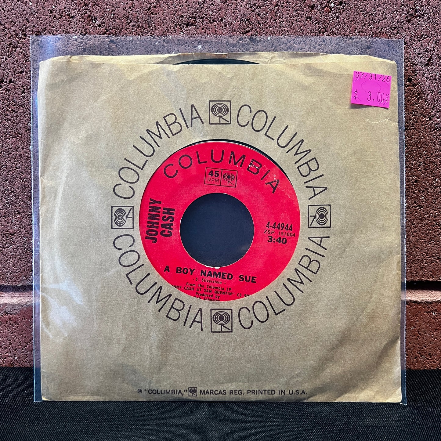 Used Vinyl: Johnny Cash "A Boy Named Sue" 7"