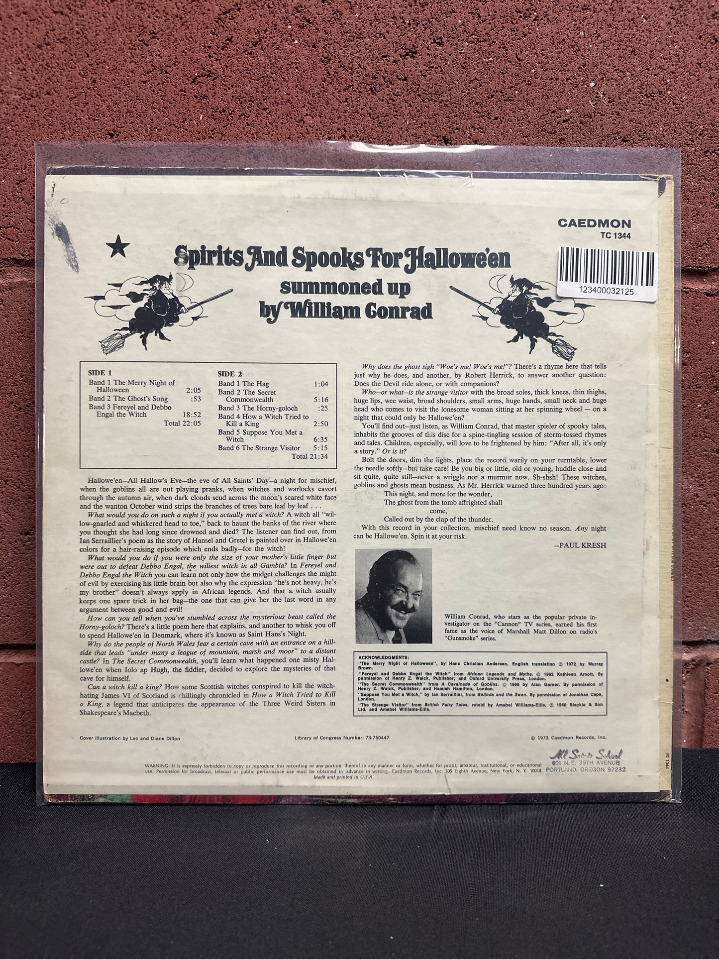 Used Vinyl:  William Conrad ”Spirits And Spooks For Halloween (Summoned Up By William Conrad)” LP