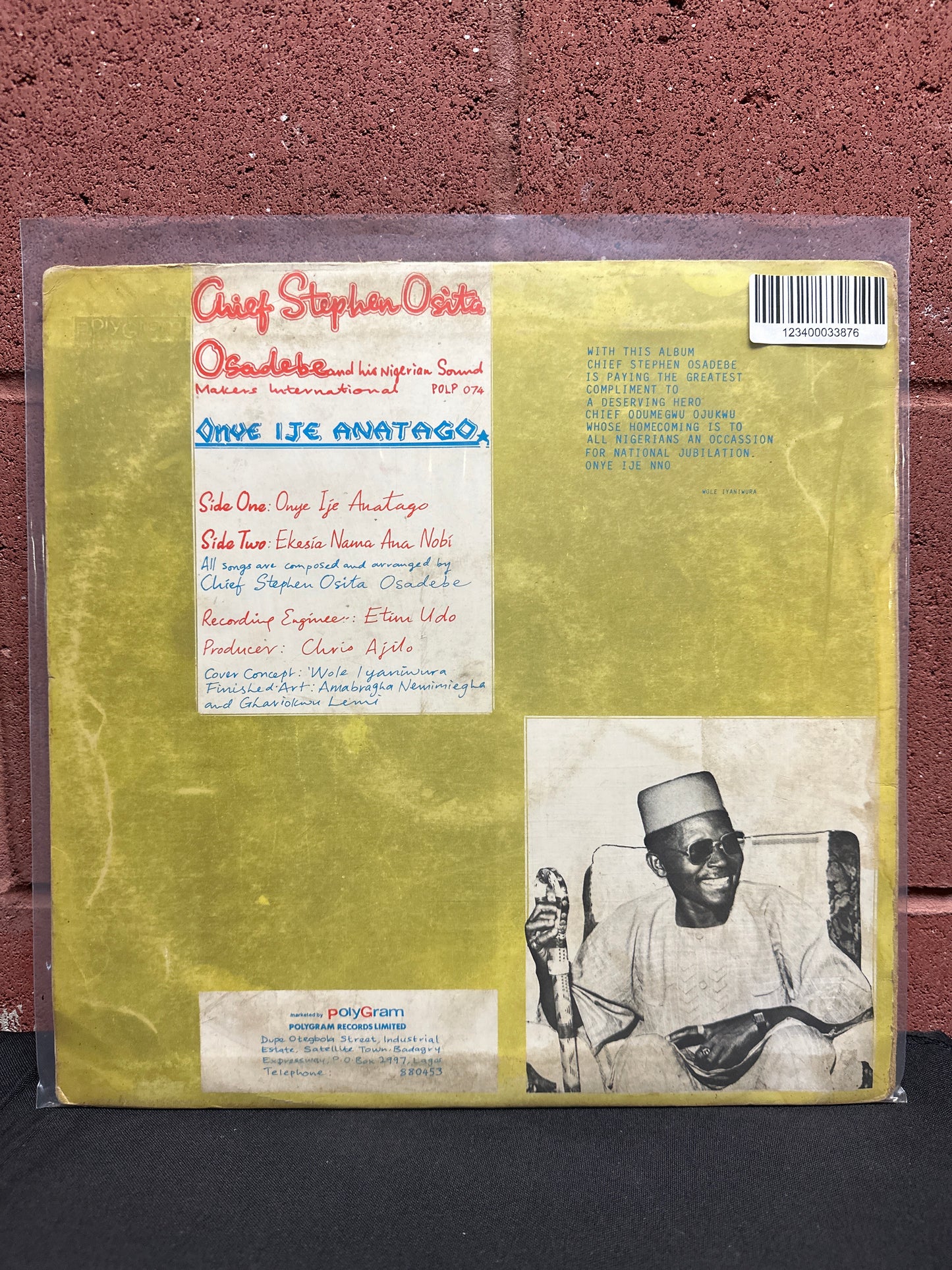 Used Vinyl:  Chief Stephen Osita Osadebe & His Nigeria Sound Makers International ”Onye Ije Anatago” LP