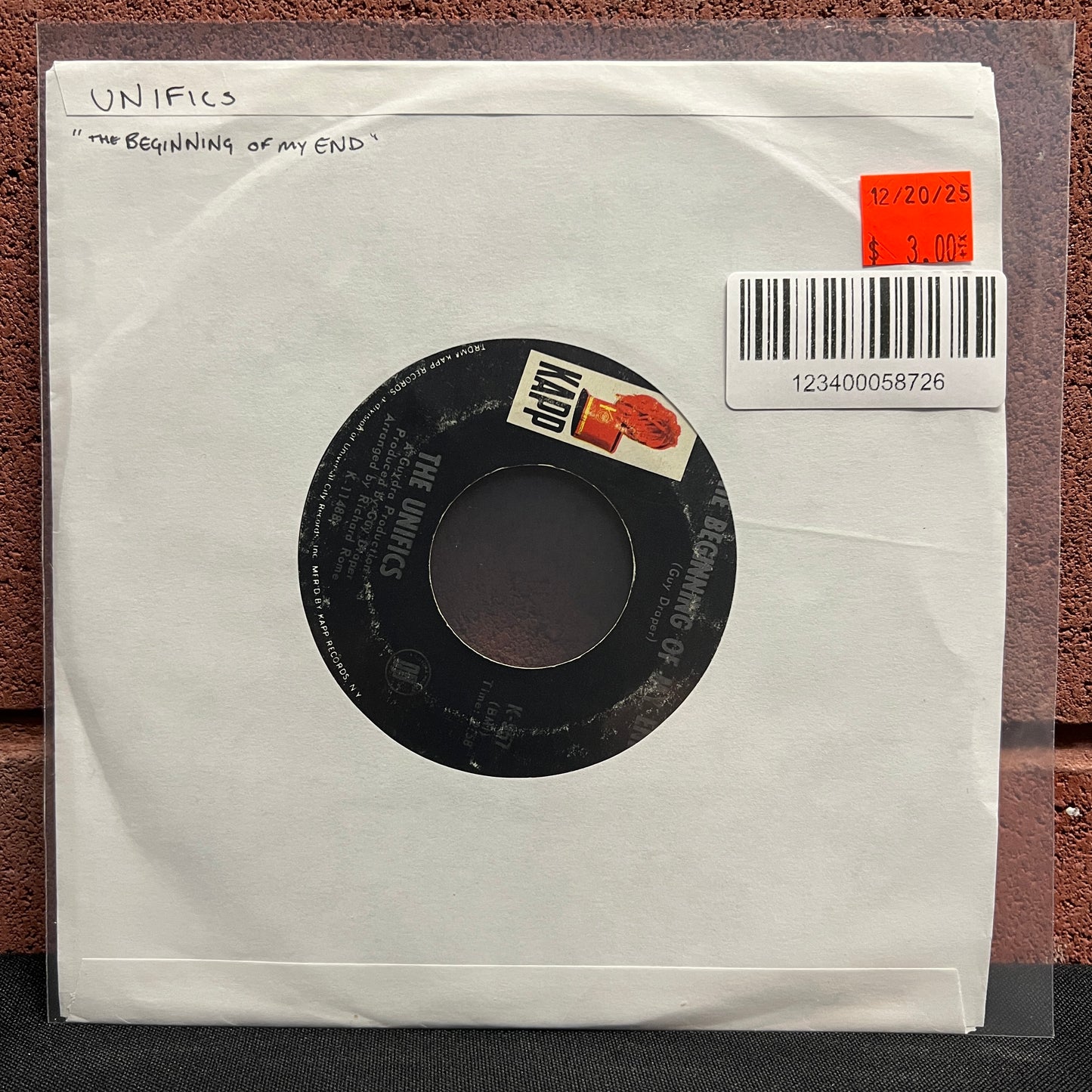 Used Vinyl: The Unifics "The Beginning Of My End / Sentimental Man" 7"