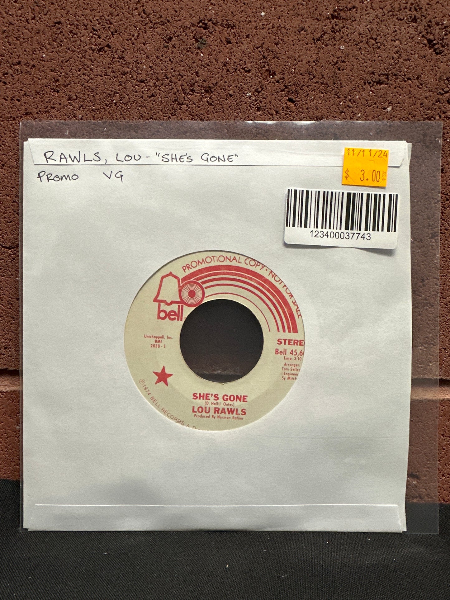 Used Vinyl:  Lou Rawls ”She's Gone” 7" (Promo)