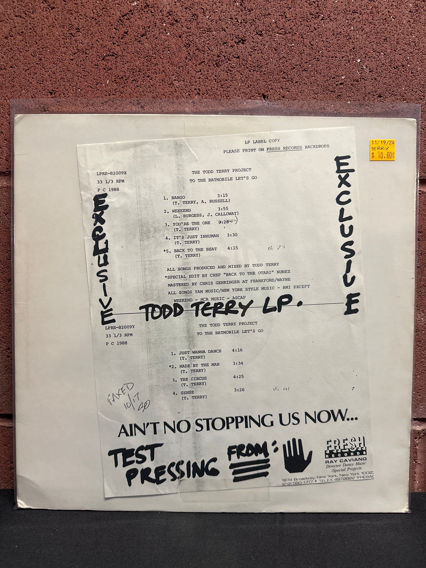 Used Vinyl: The Todd Terry Project "To The Batmobile Let's Go" LP (Test Press)