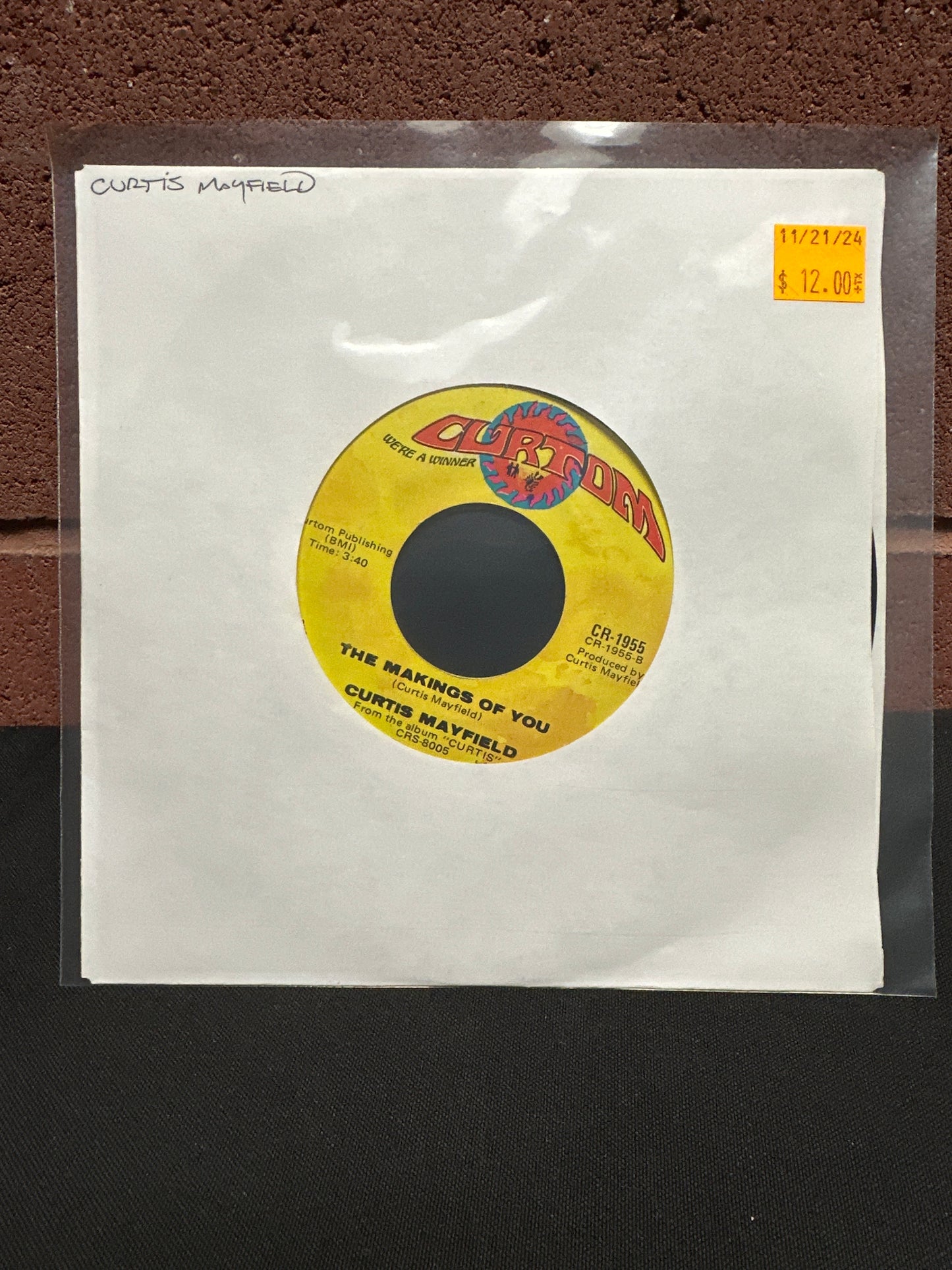 Used Vinyl:  Curtis Mayfield ”(Don't Worry) If There's A Hell Below We're All Going To Go / The Makings Of You” 7"