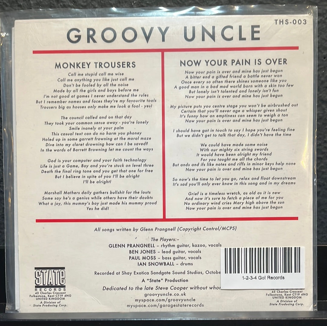 USED VINYL: Groovy Uncle “Monkey Trousers / Now Your Pain Is Over” 7"