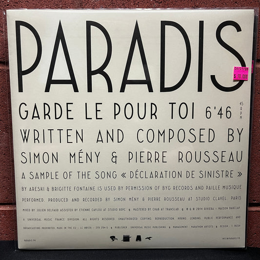 Used Vinyl: Paradis "Garde Le Pour Toi" 12" (2014 French Press)