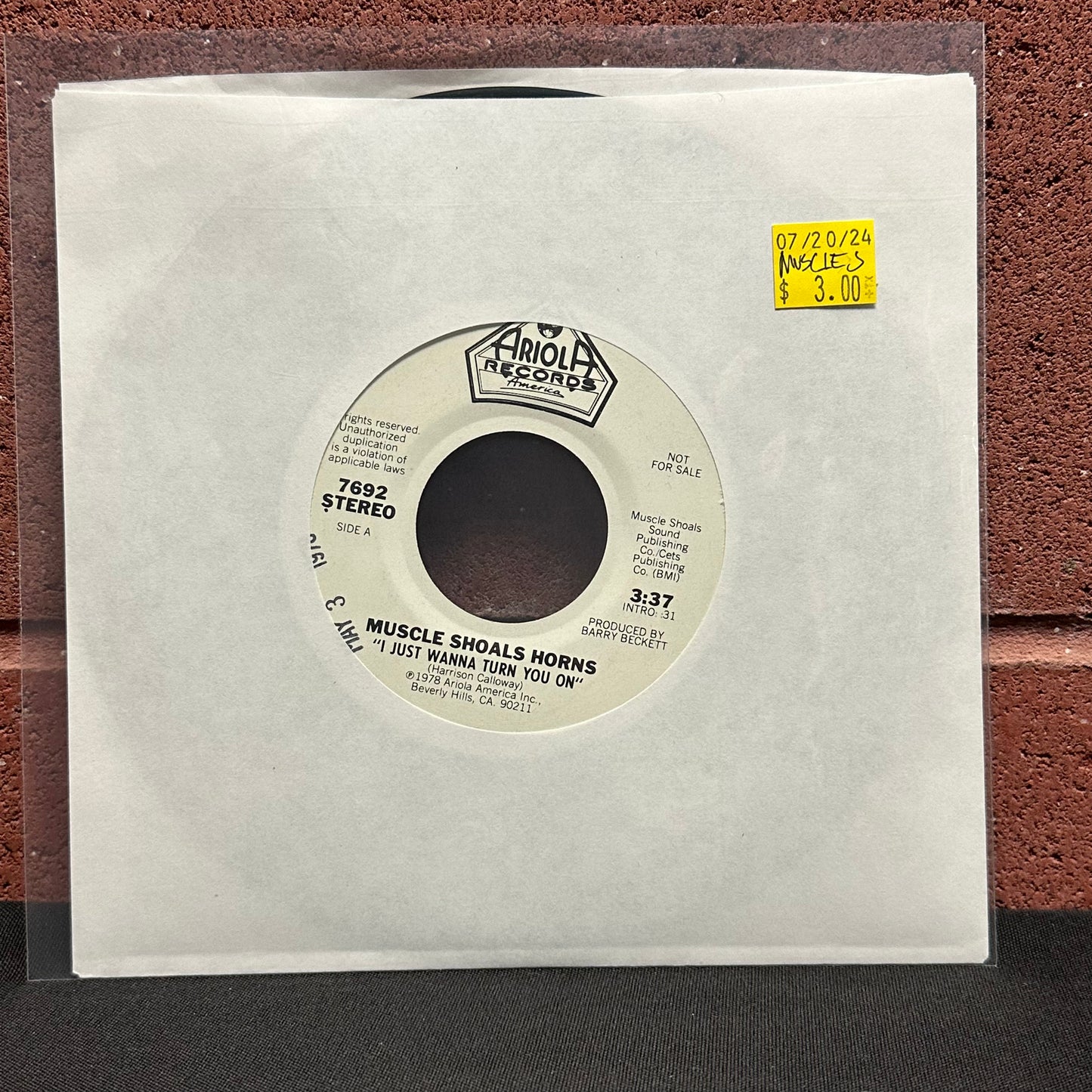 Used Vinyl:  Muscle Shoals Horns ”I Just Wanna Turn You On” 7" (Promo)