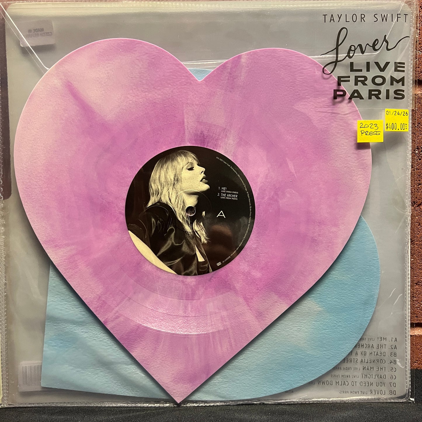 Used Vinyl: Taylor Swift ‎"Lover (Live From Paris)" 2xLP (2023 Press - Heart Shaped Pink & Blue Marble Vinyl)