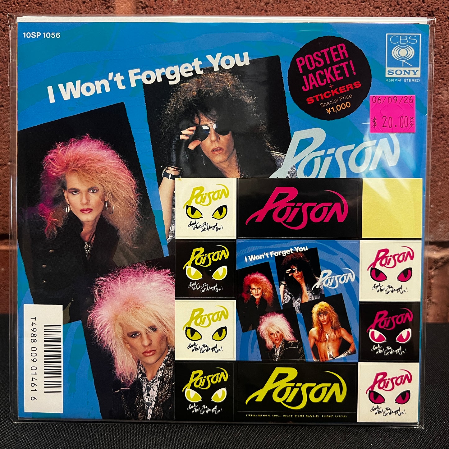 Used Vinyl: Poison "I Won't Forget You / Blame It On You" 7" (Poster Sleeve Japanese Issue w/ Sticker sheet)