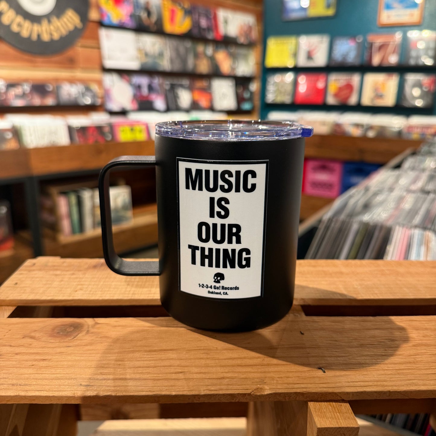 1-2-3-4 Go! Records "Music Is Our Thing" Coffee Mug (Insulated Stainless Steel)