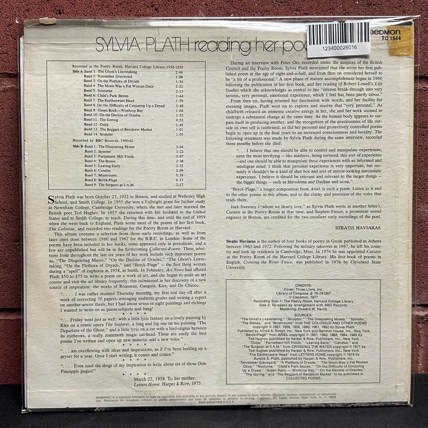 Used Vinyl: Sylvia Plath ”Reading Her Poetry” LP