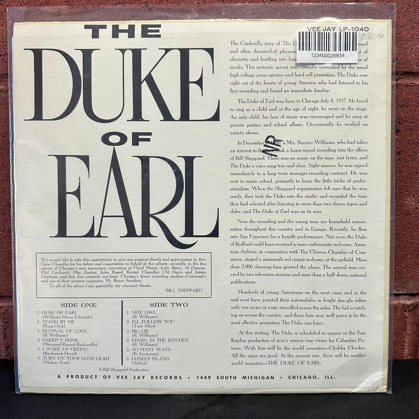 Used Vinyl:  Gene Chandler ”The Duke Of Earl” LP