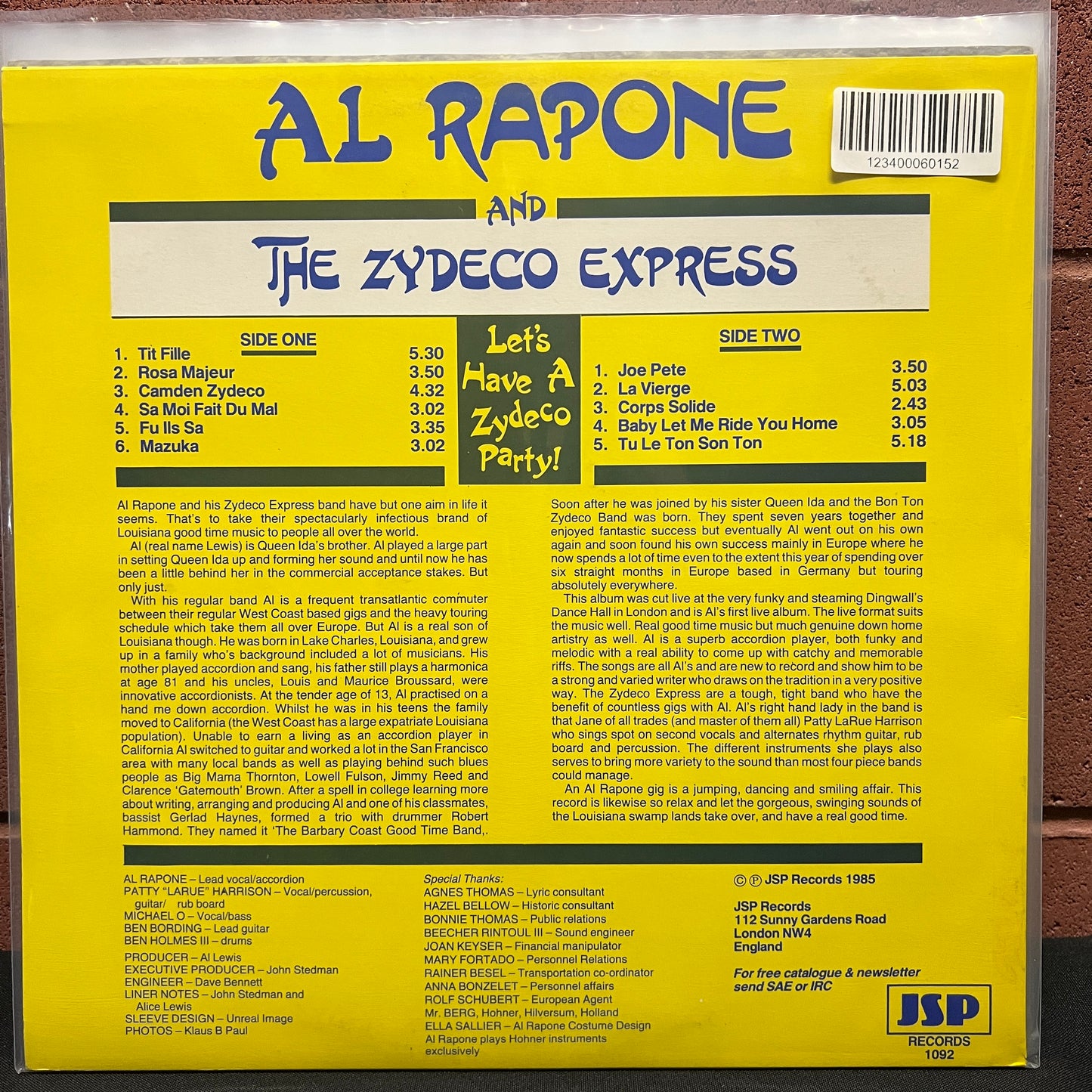 Used Vinyl: Al Rapone and the Zydeco Express "Let's Have A Zydeco Party!" LP