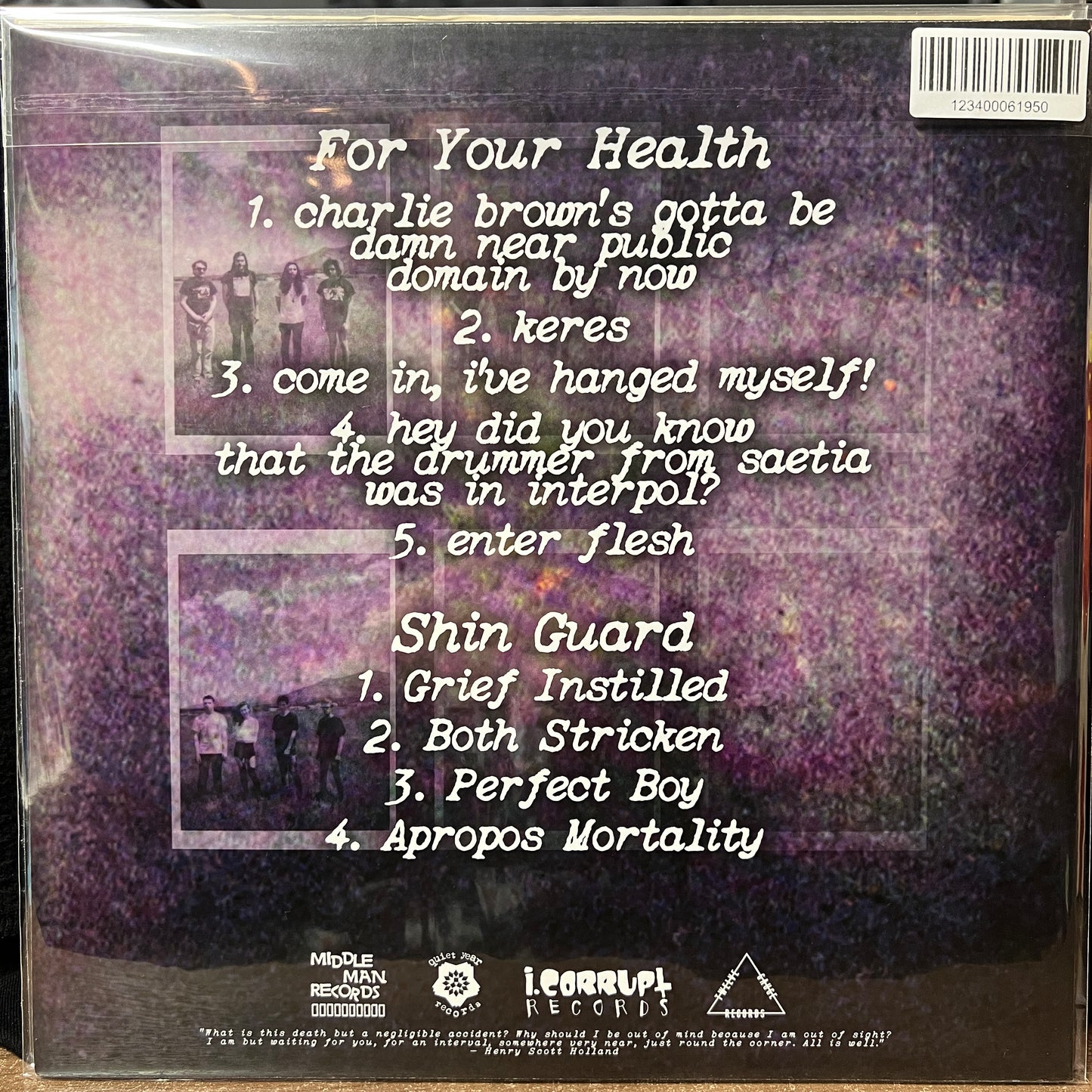 Used Vinyl: For Your Health / Shin Guard ‎"Death of Spring" LP (2019 Press - White, Black & Purple Swatch Vinyl)