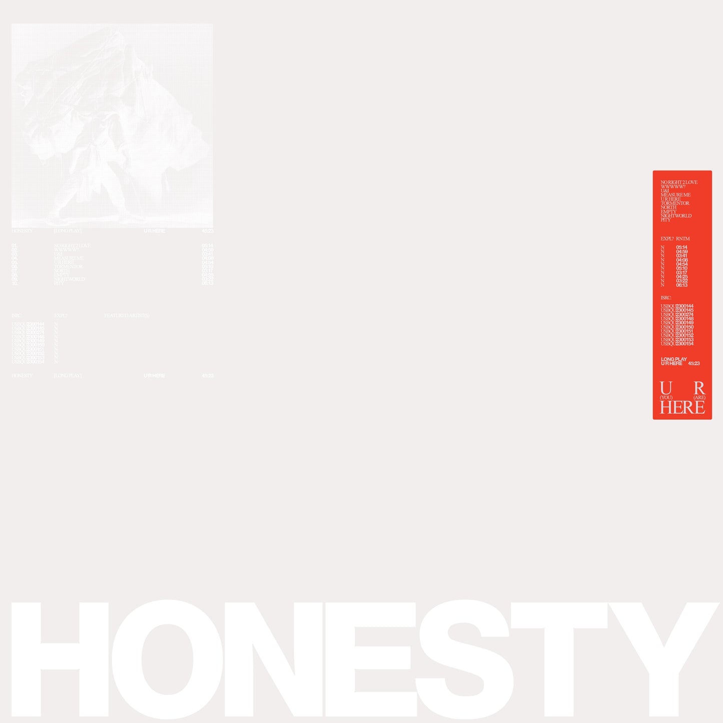 PRE-ORDER: HONESTY "U R HERE" LP (clear vinyl)