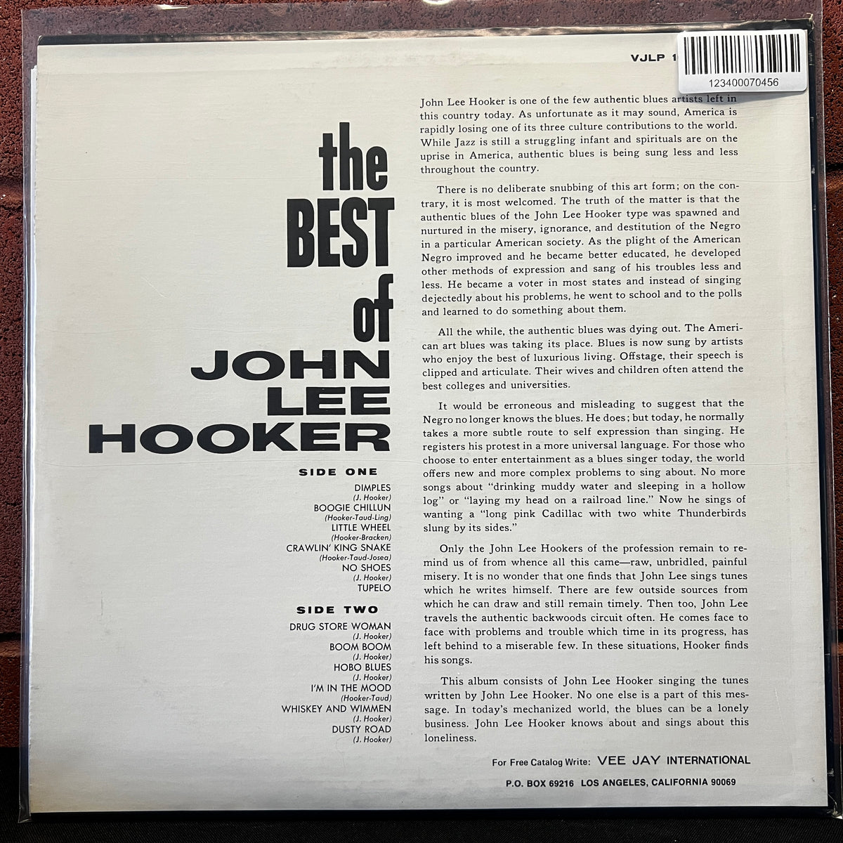 Used Vinyl: John Lee Hooker ‎"The Best Of John Lee Hooker" LP (1980's Press)