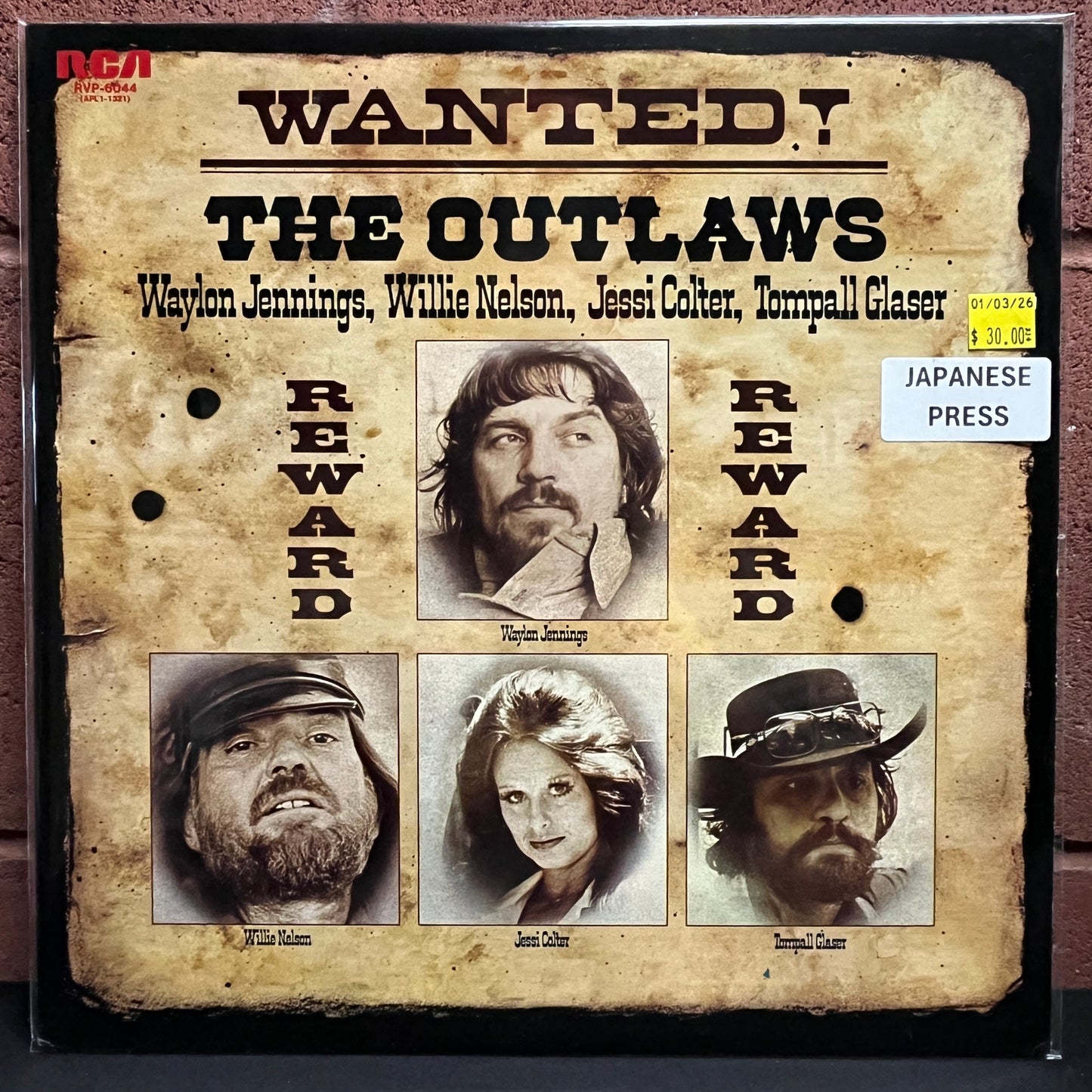 Used Vinyl: Waylon Jennings, Willie Nelson, Jessi Colter & Tompall Glaser "Wanted! The Outlaws" LP 1976 Japanese Press)
