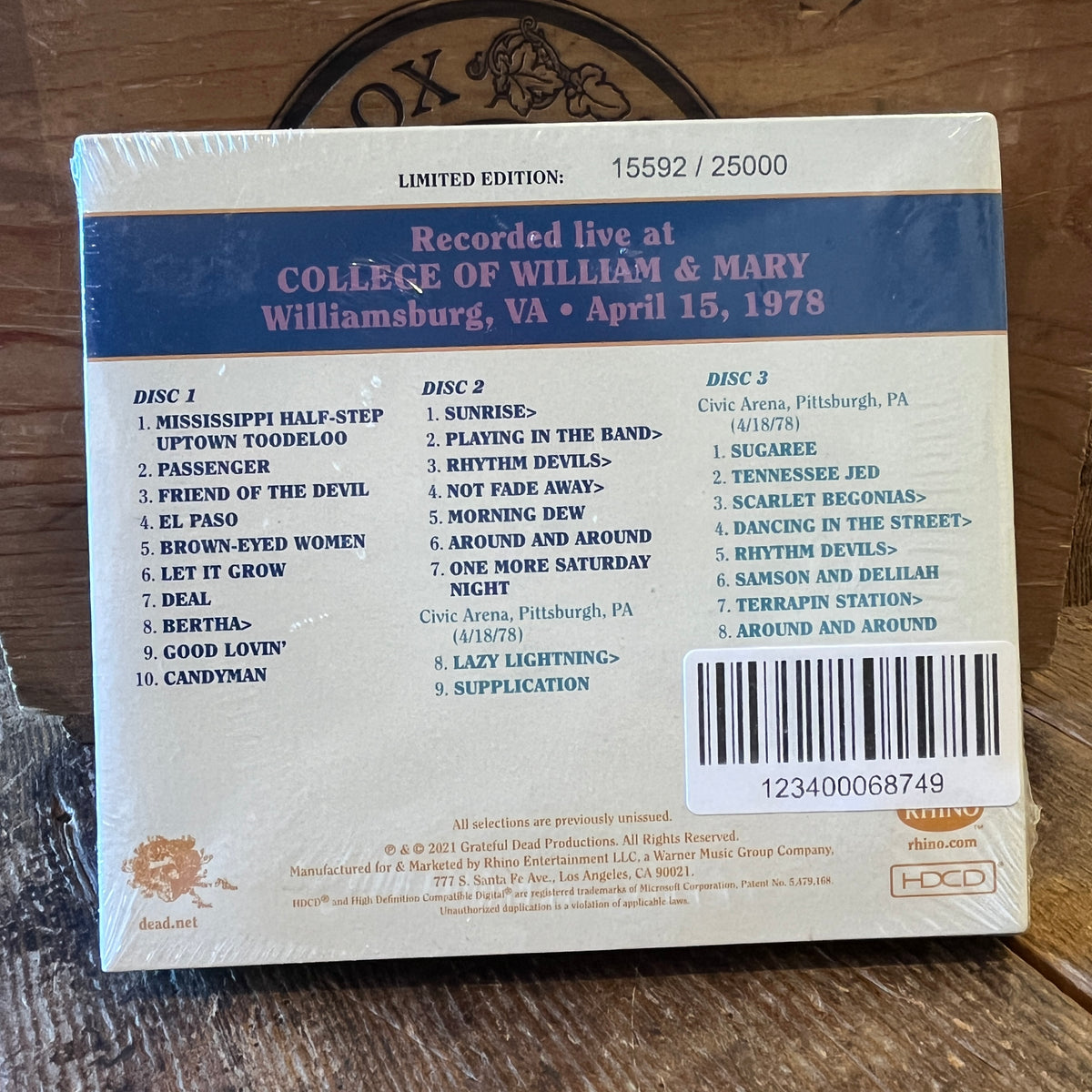 Used CD: Grateful Dead "Dave's Picks, Volume 37 (College Of William & Mary, Williamsburg, VA 4/15/78)" 3xCD Set (2021 Press - Sealed)