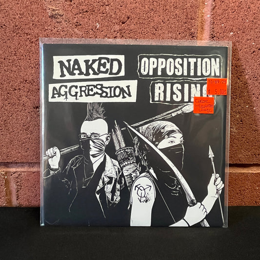Used Vinyl: Naked Aggression / Opposition Rising "Split" 7" (Clear w/Red & Yellow Splatter Vinyl)