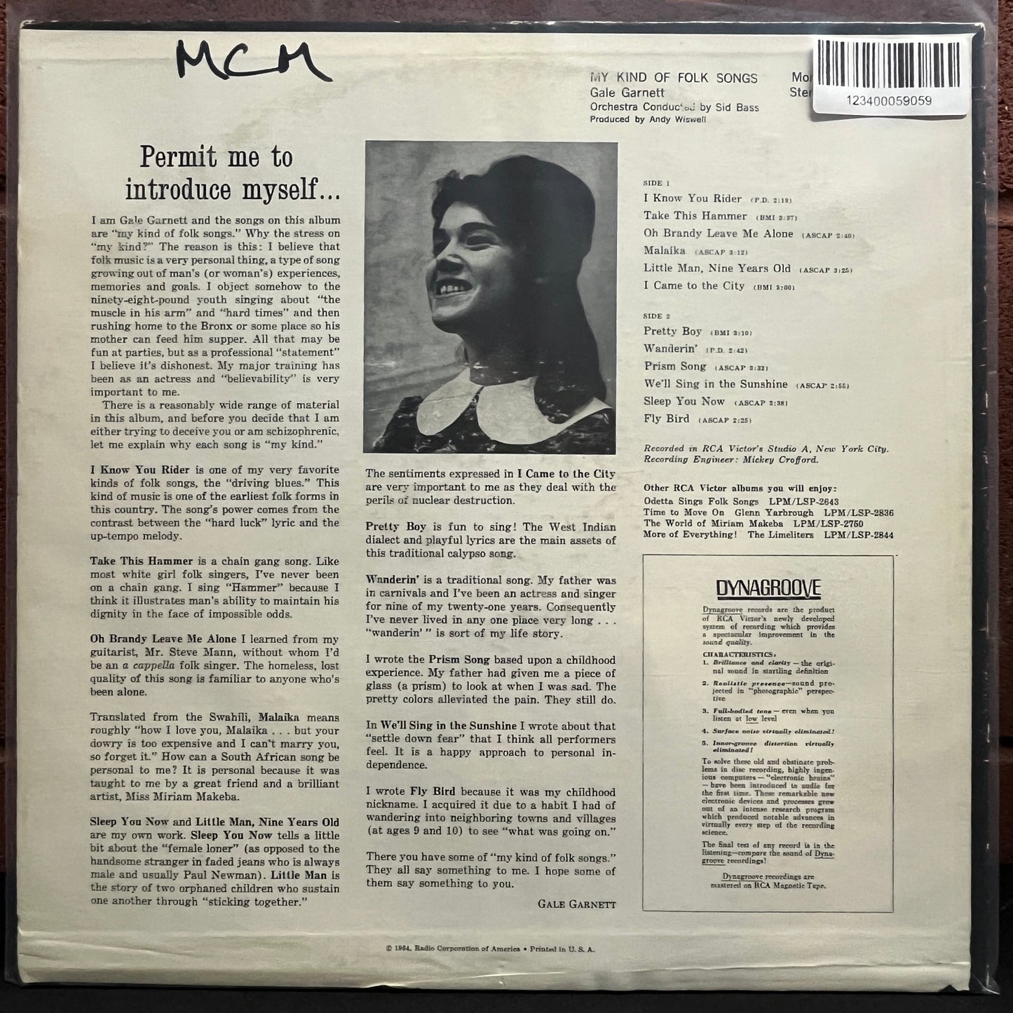 Used Vinyl: Gale Garnett "My Kind Of Folk Songs" LP (1964 Press)