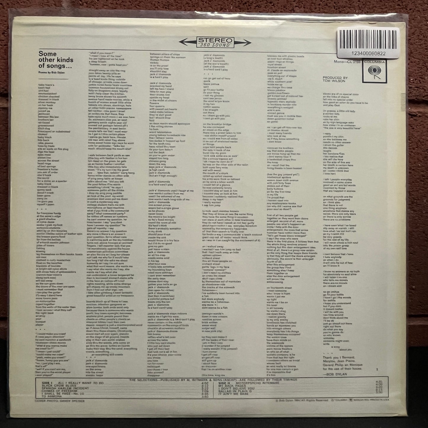 Used Vinyl: Bob Dylan "Another Side Of Bob Dylan" LP (1975 Press)