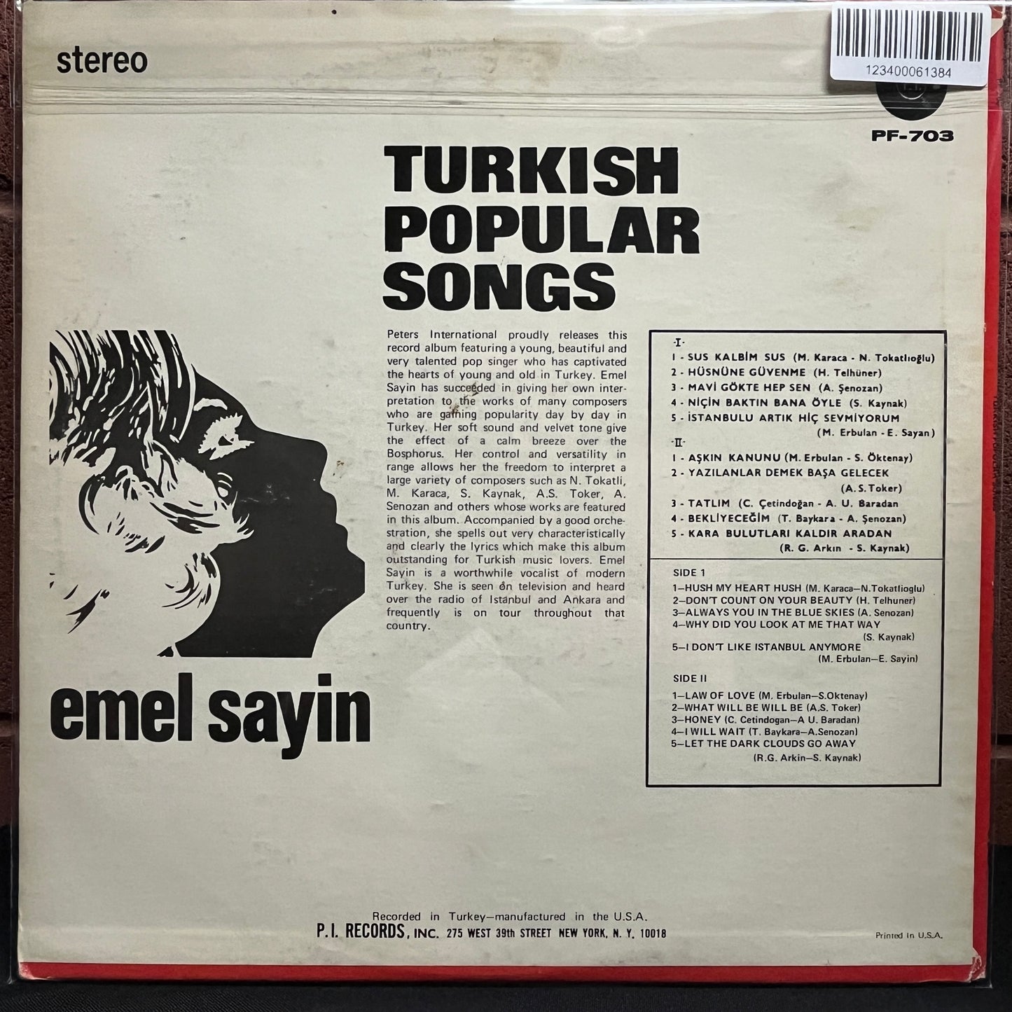 Used Vinyl: Emel Sayın ‎"Turkish Popular Music" LP (1971 Press)