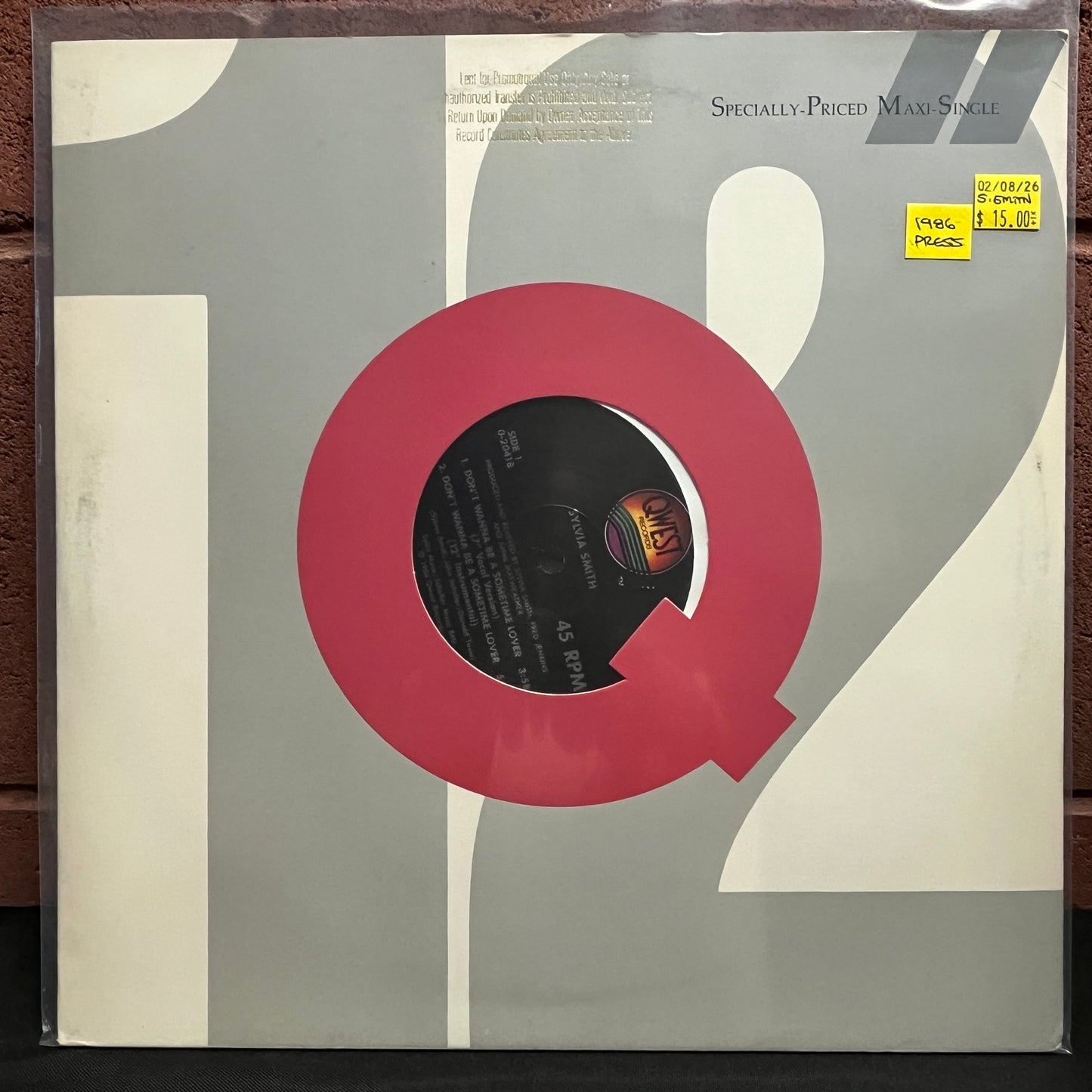 Used Vinyl: Sylvia Smith ‎"Don't Wanna Be A Sometime Lover" 12" (1986 Press)