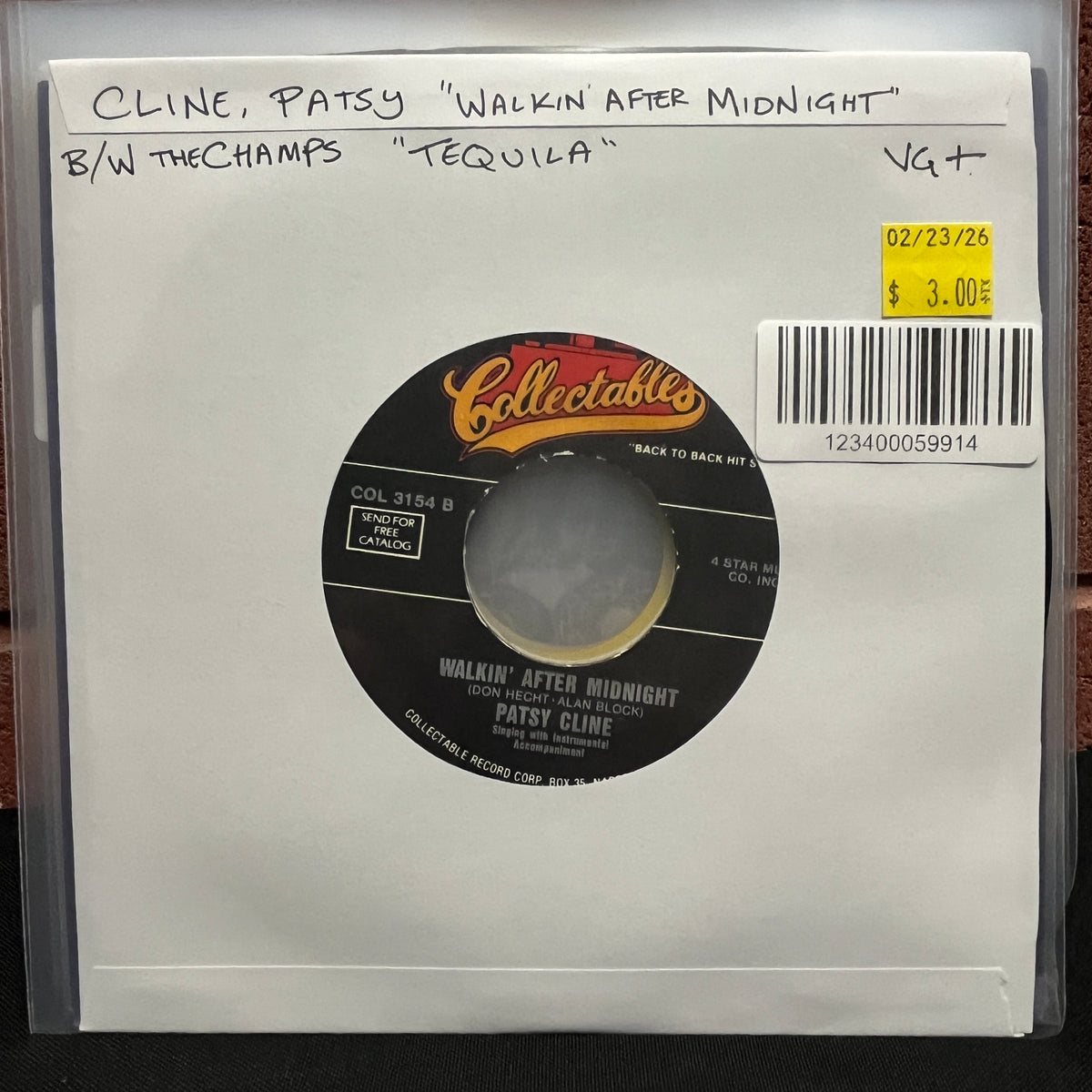 Used Vinyl: Patsy Cline / The Champs "Walkin' After Midnight / Tequila" 7"
