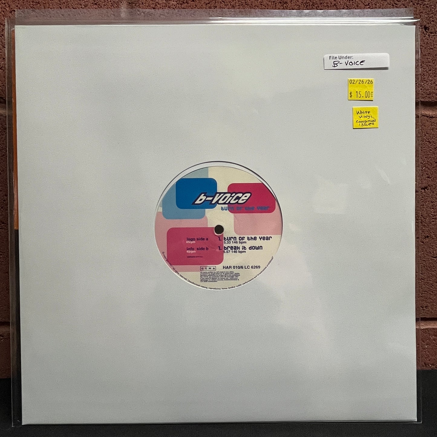 Used Vinyl: B-Voice "Turn Of The Year" 12" Single (White vinyl)