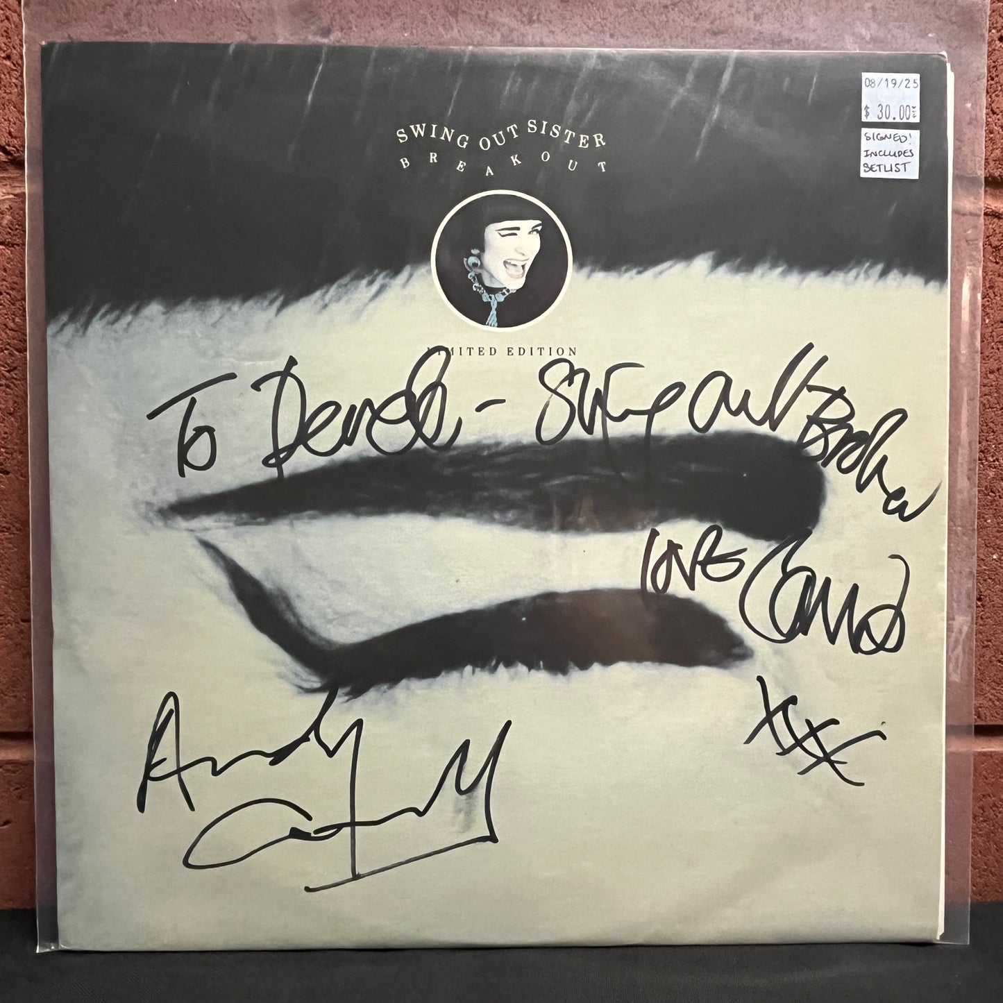 Used Vinyl: Swing Out Sister "Breakout" 12" (Signed Sleeve, with Setlist)