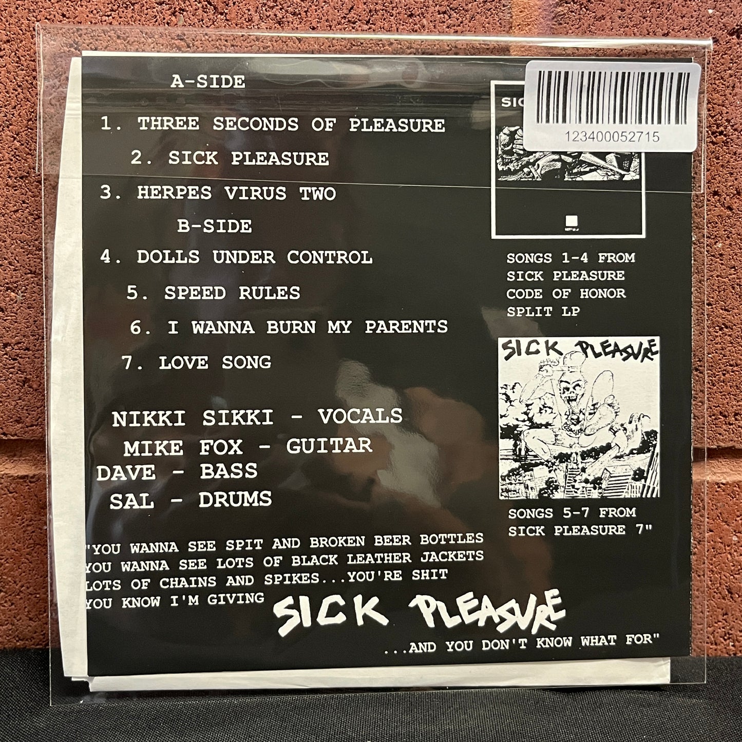 Used Vinyl: Sick Pleasure "Destroy The Human Race" 7"