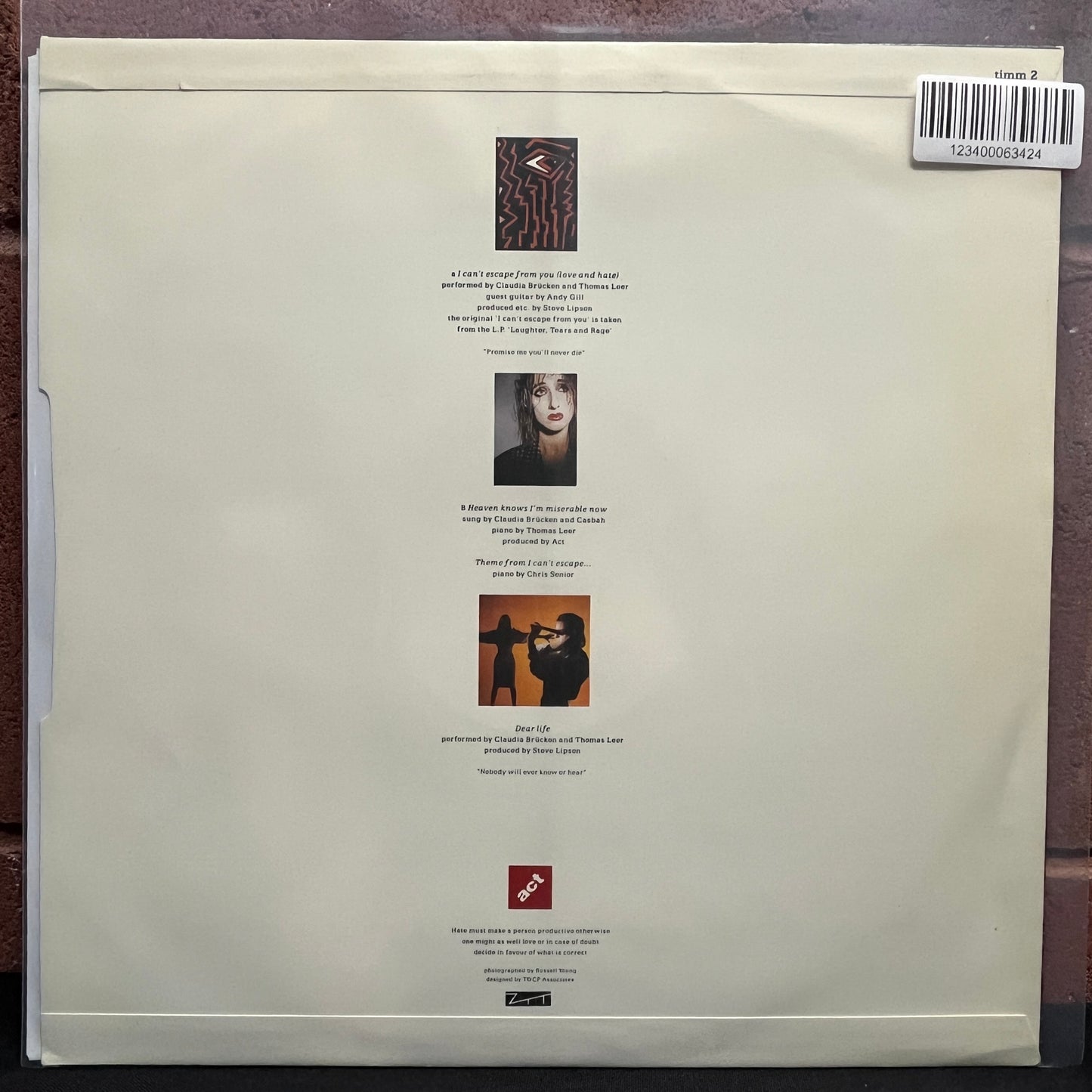 Used Vinyl: Act ‎"I Can't Escape From You (Love And Hate)" 12" (1988 UK Press)