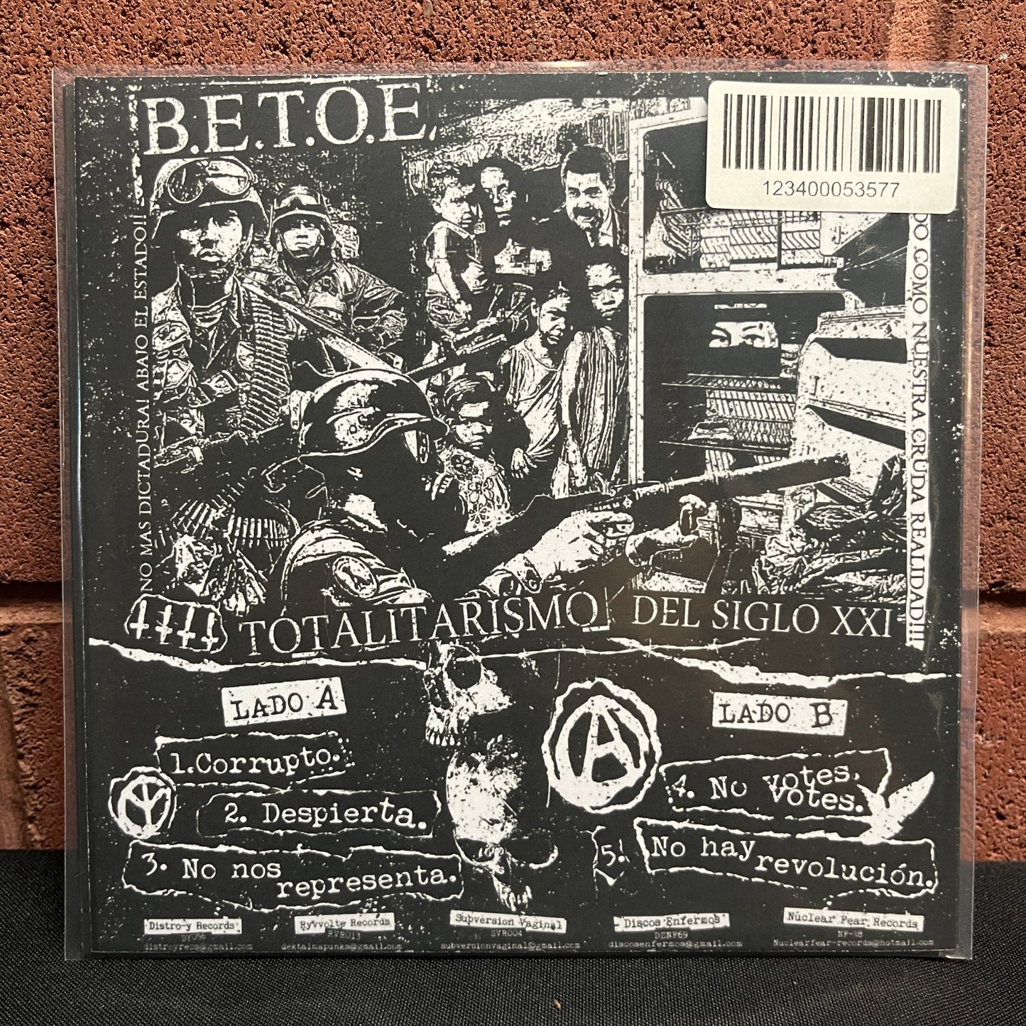 Used Vinyl: B.E.T.O.E. "Totalitarismo Del Siglo XXI" 7" (White Vinyl)