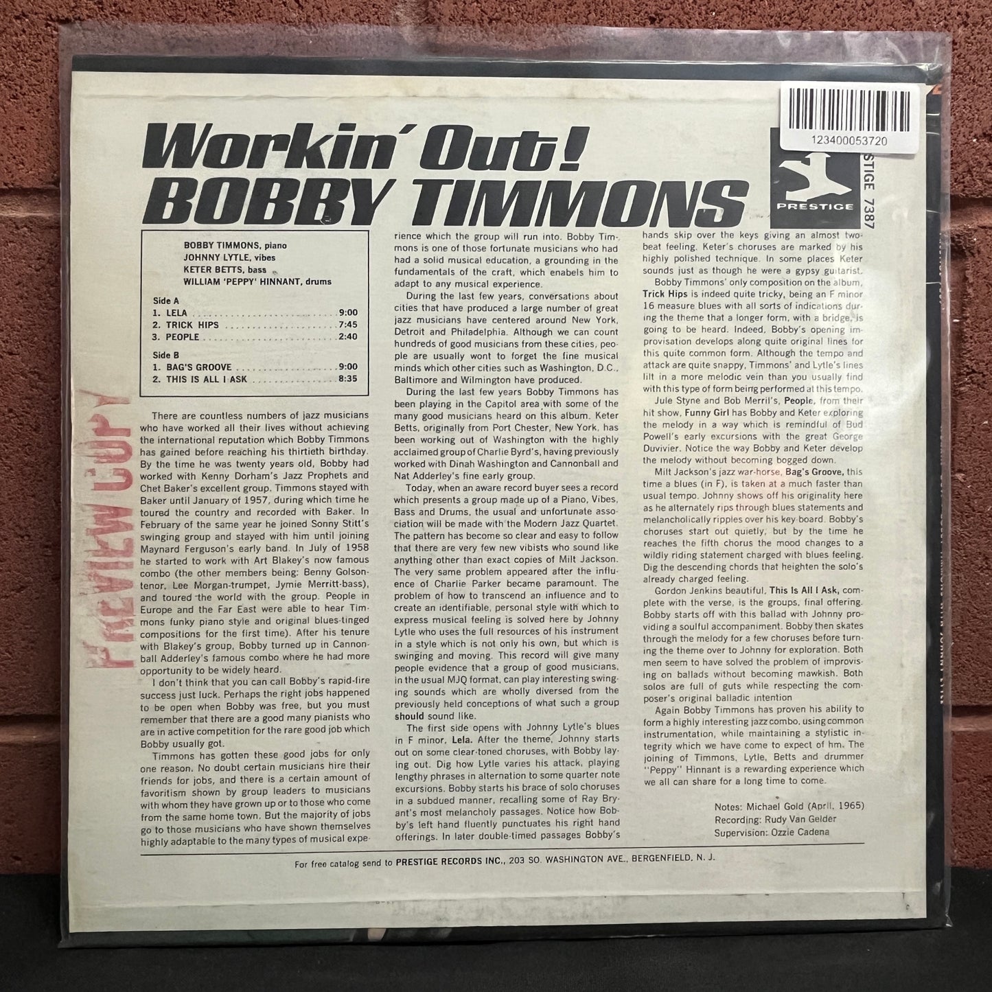 Used Vinyl: Bobby Timmons With Johnny Lytle "Workin' Out!" LP