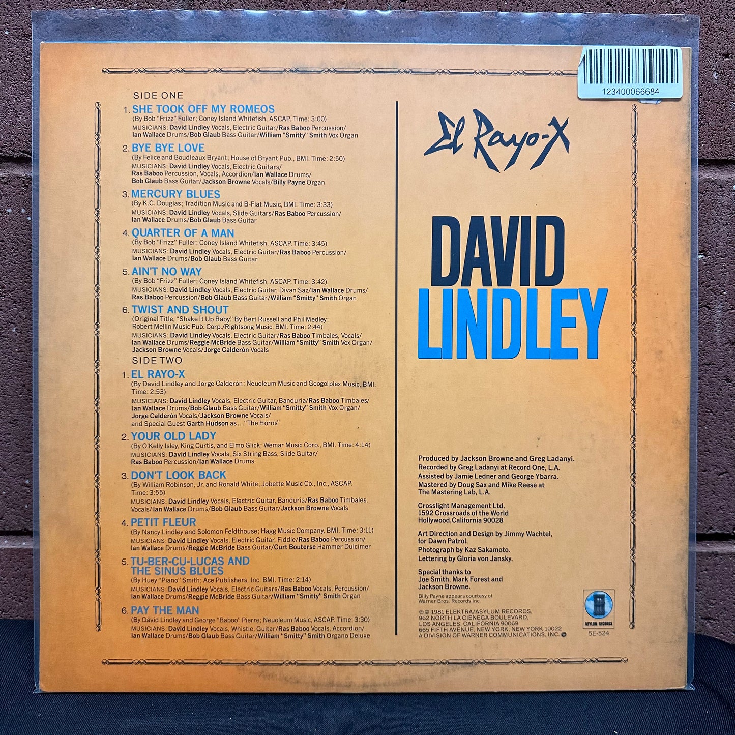 Used Vinyl: David Lindley "El Rayo-X" LP (1981 White Label Promo Press)