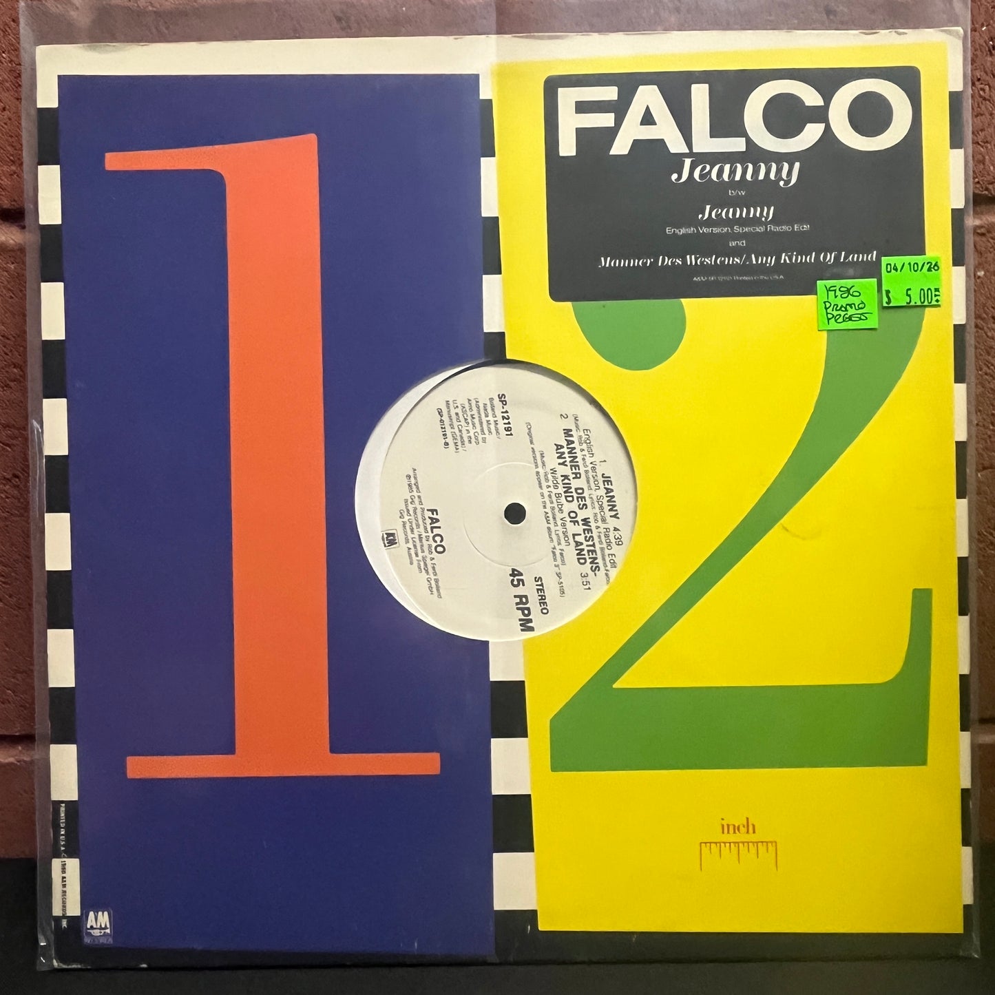 Used Vinyl: Falco ‎"Jeanny" 12" (1986 Promo Press)